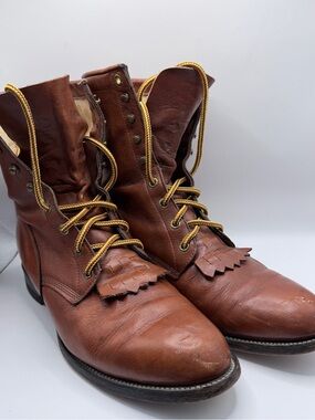 Justin Boots Brown Leather Lace-Up Roper Boots with Kiltie